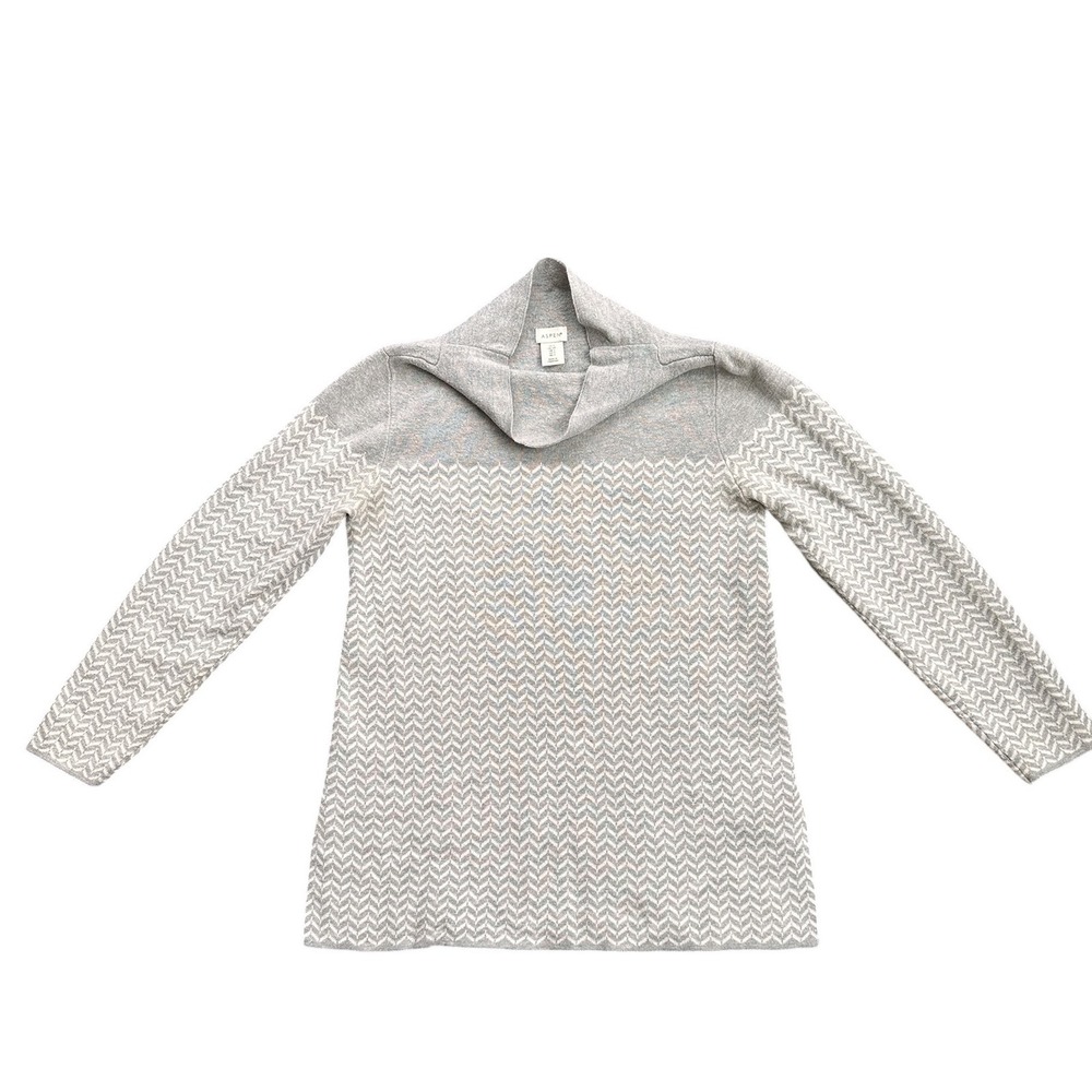 Aspen Funnel Neck Sweater Womens Small Grey White Chevron Knit Excellent Casual